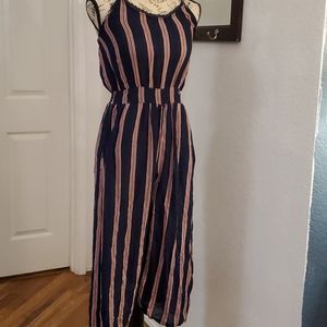 Striped linen-blend wide leg jumpsuit med